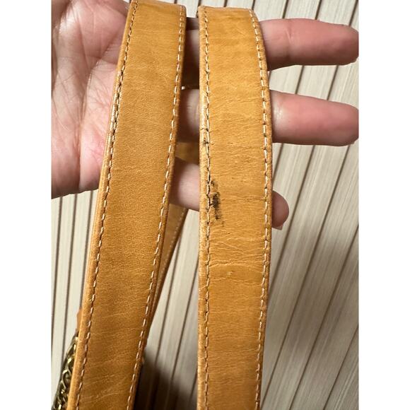 MCM Visetos Nylon Leather Logo Shoulder Tote Bag Brown Large Chain Straps - Picture 11 of 16